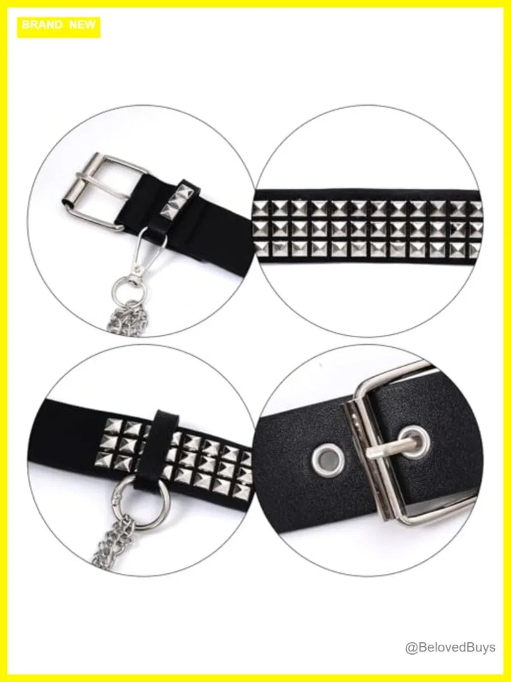 Studded Punk Belt with Detachable Chain Gothic Adjustable Faux Leather Belt
